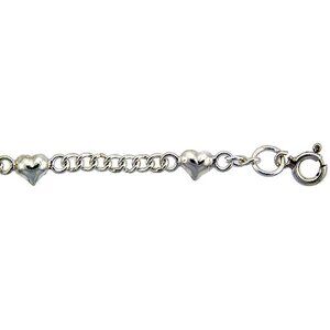 Sterling Silver Anklet with Hearts Curb Chain, fits 9 - 10 inch ankles